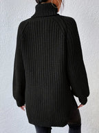 Women's Chunky Knit Turtleneck Jumper with Side Split