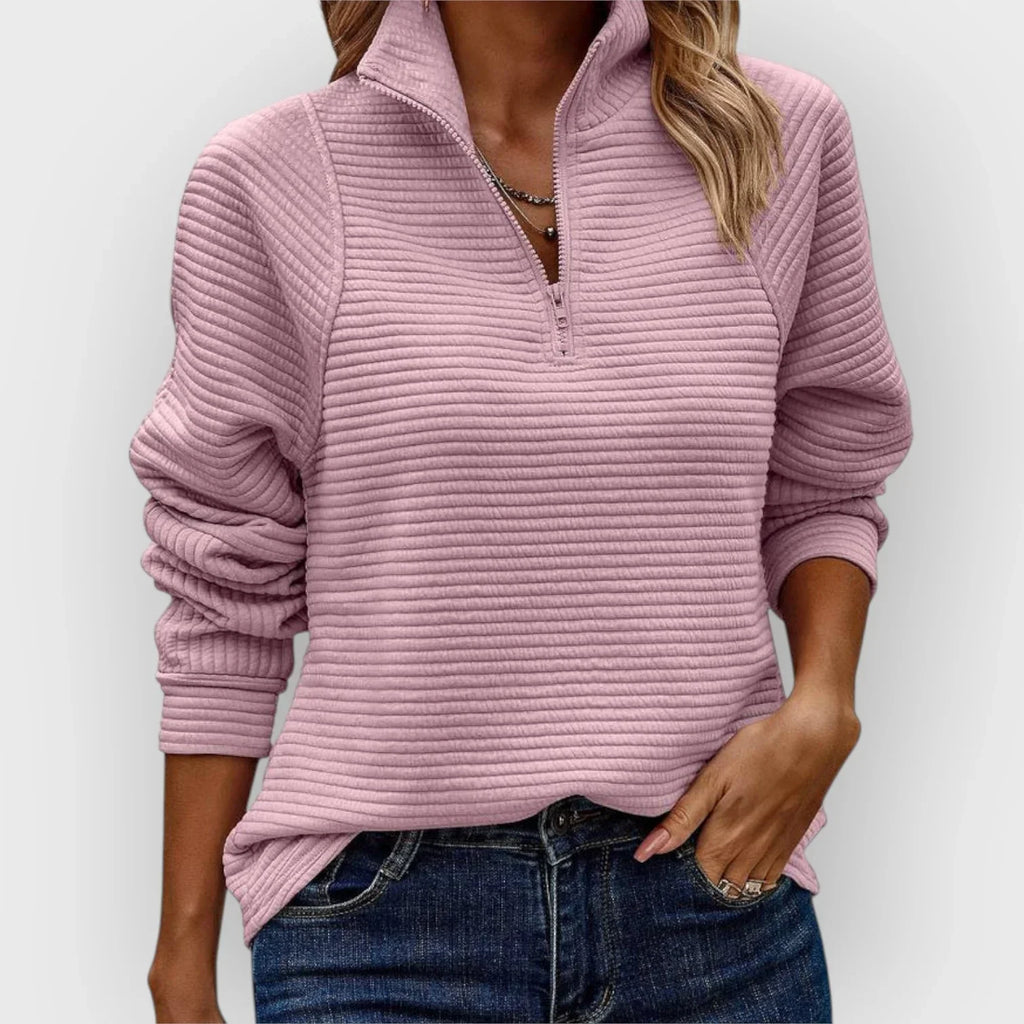 Women's Ribbed Quarter Zip Jumper with Stand Collar