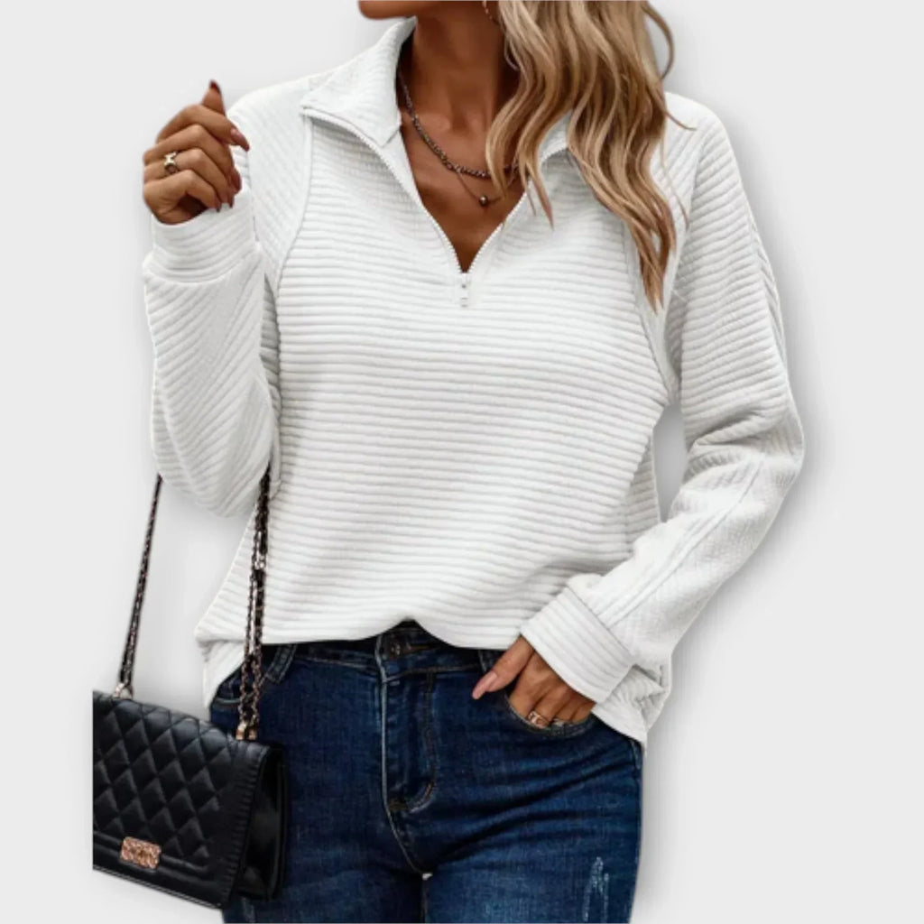 Women's Ribbed Quarter Zip Jumper with Stand Collar