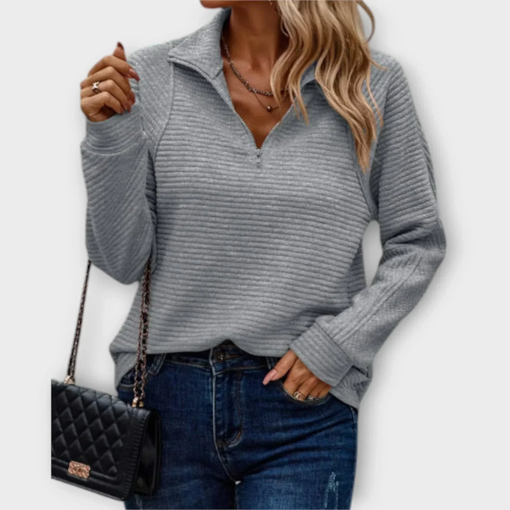 Women's Ribbed Quarter Zip Jumper with Stand Collar