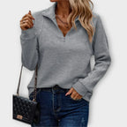 Women's Ribbed Quarter Zip Jumper with Stand Collar