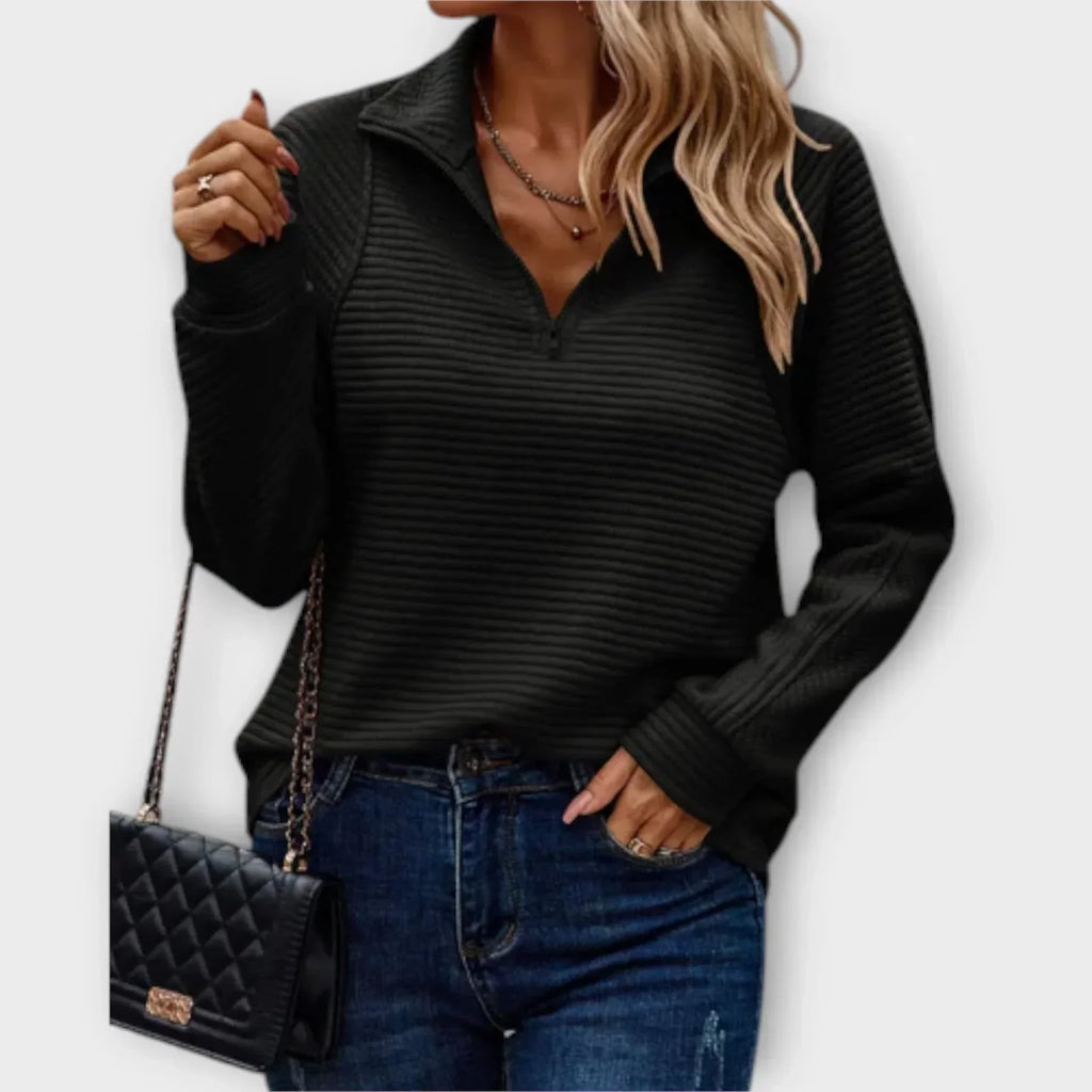 Women's Ribbed Quarter Zip Jumper with Stand Collar