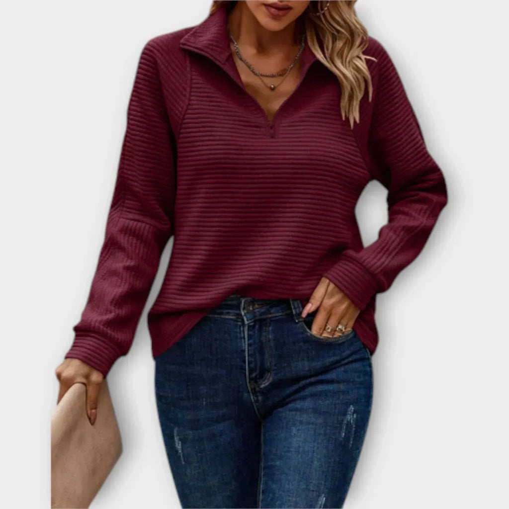 Women's Ribbed Quarter Zip Jumper with Stand Collar