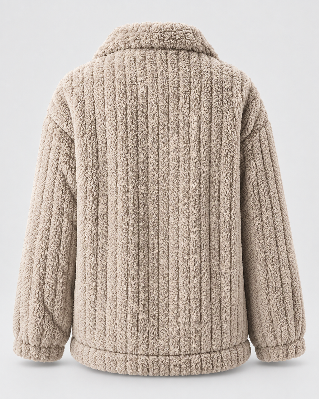 Women's Ribbed Teddy Fleece Jacket with Collar and Button Front