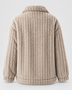 Women's Ribbed Teddy Fleece Jacket with Collar and Button Front