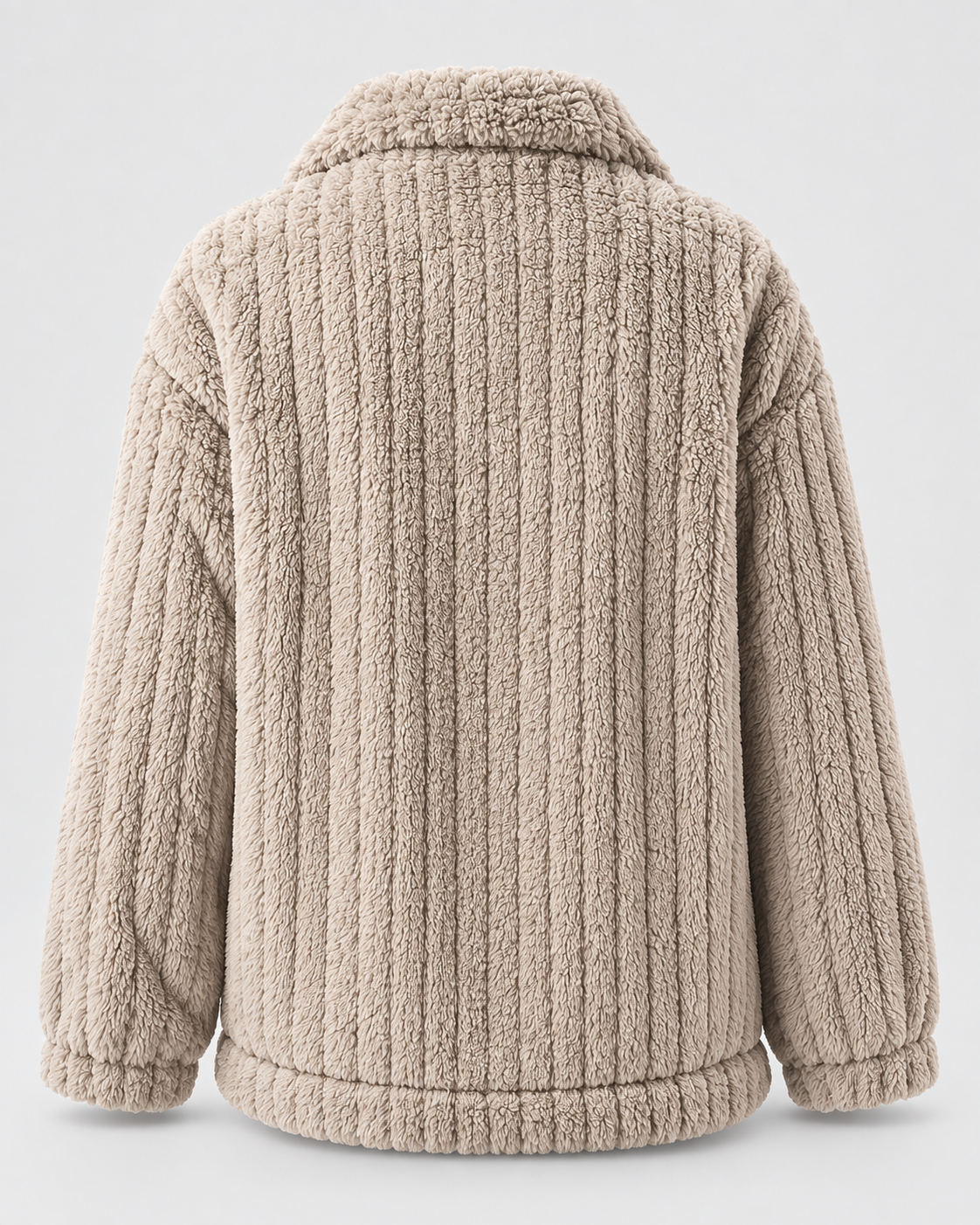 Women's Ribbed Teddy Fleece Jacket with Collar and Button Front