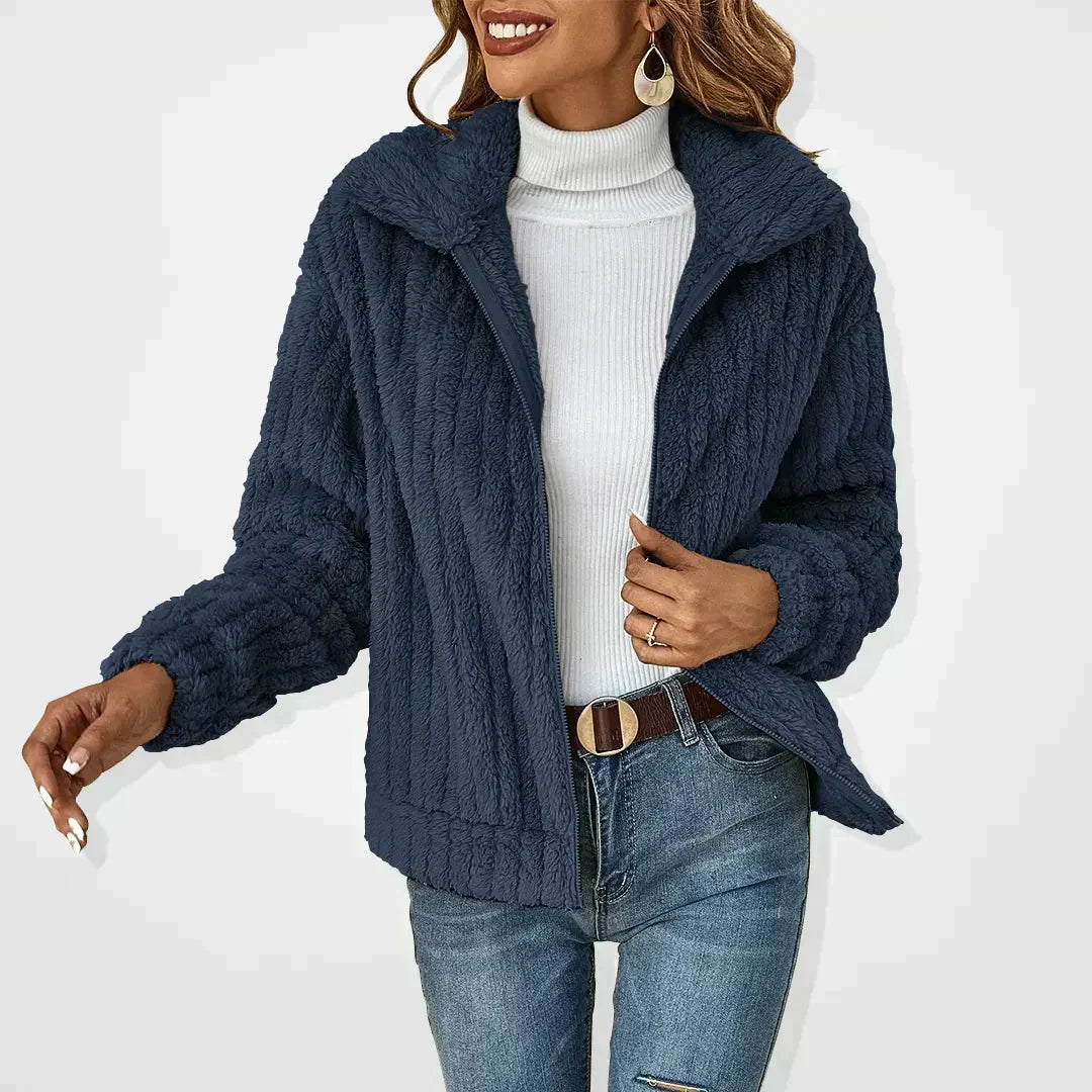 Women's Teddy Fleece Jacket with Zip Front and Collar