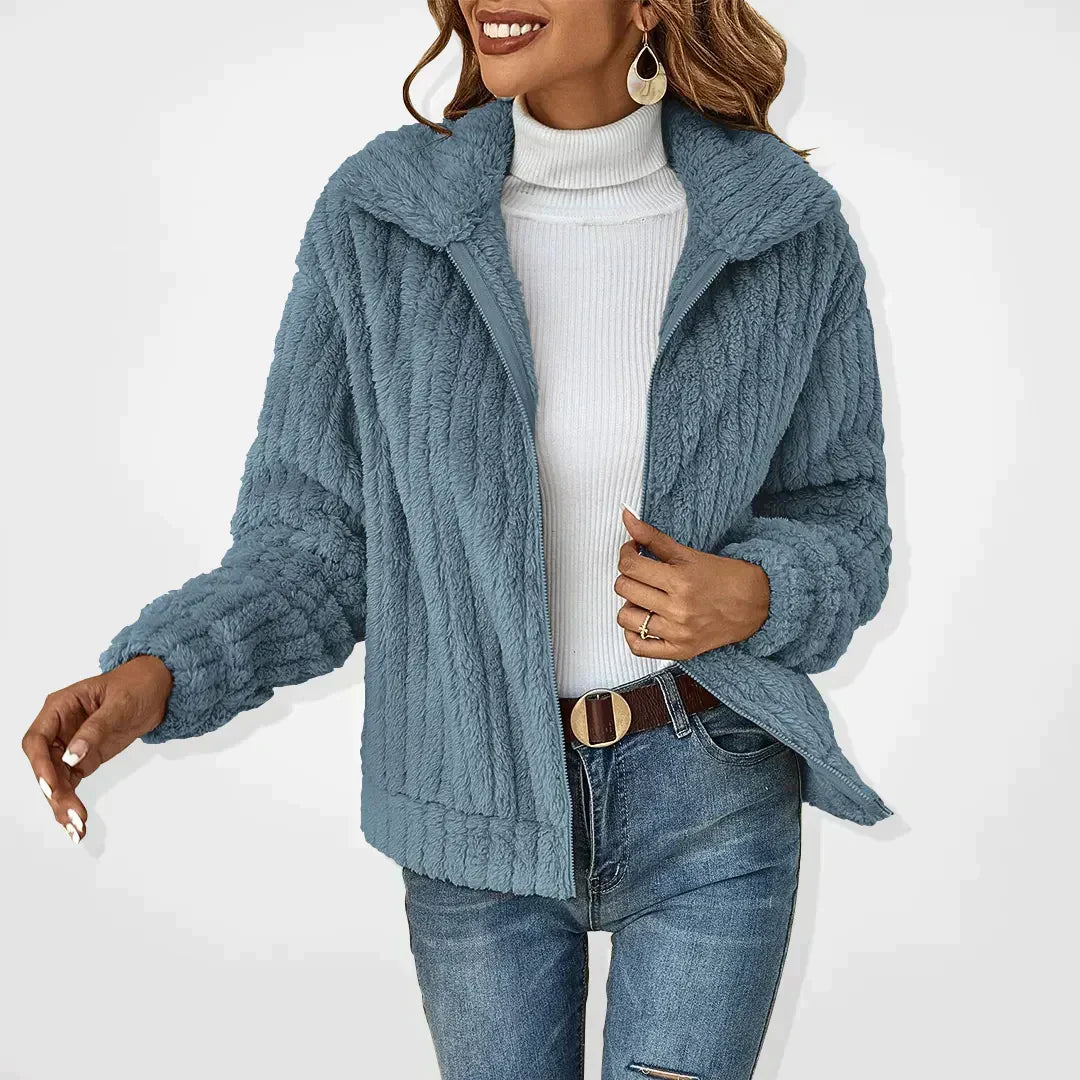 Women's Teddy Fleece Jacket with Zip Front and Collar