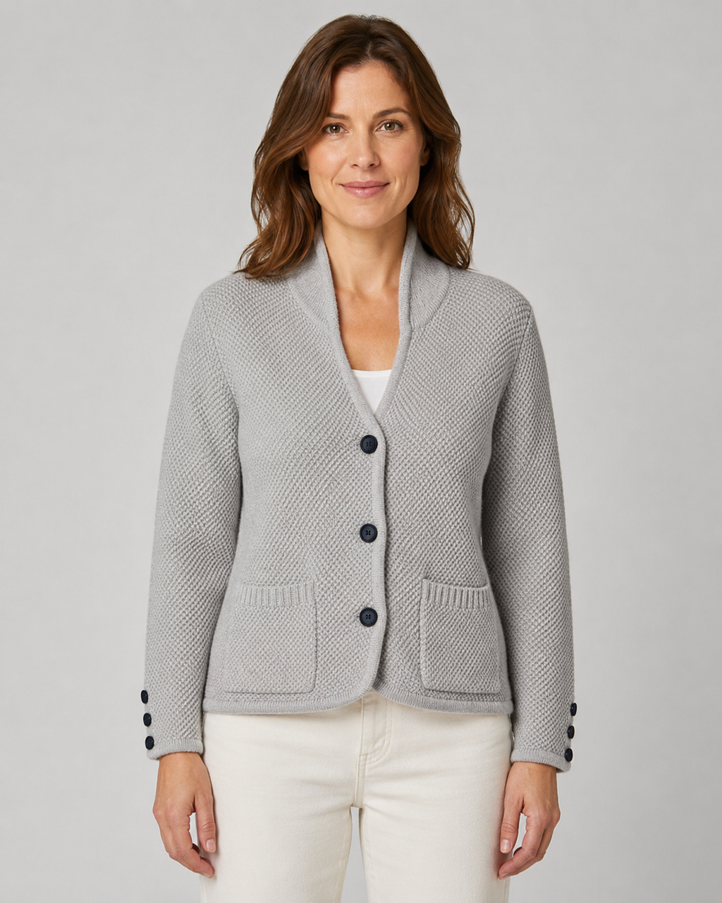 Women's Textured Button Front Collar Knit Cardigan with Pockets
