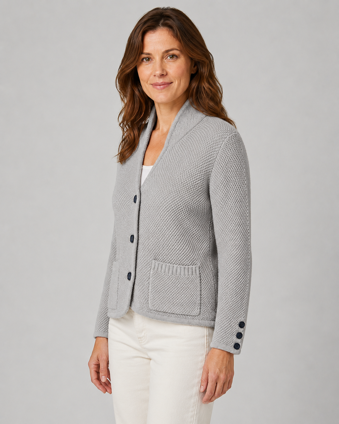 Women's Textured Button Front Collar Knit Cardigan with Pockets
