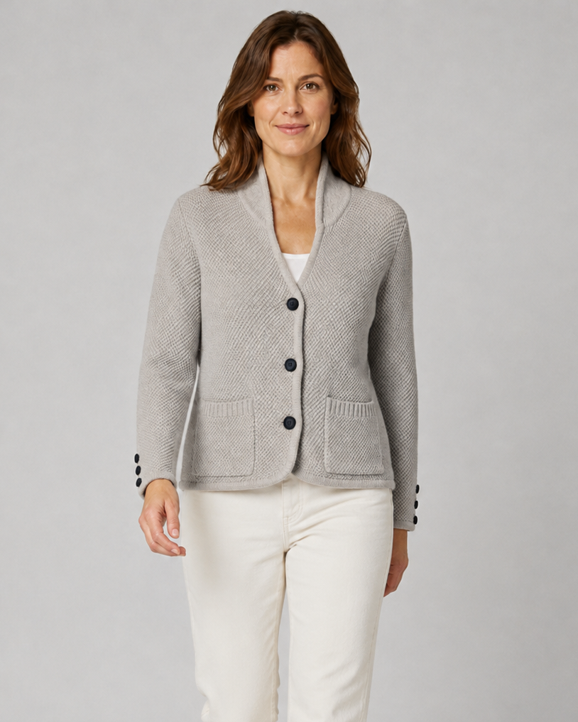 Women's Textured Button Front Collar Knit Cardigan with Pockets