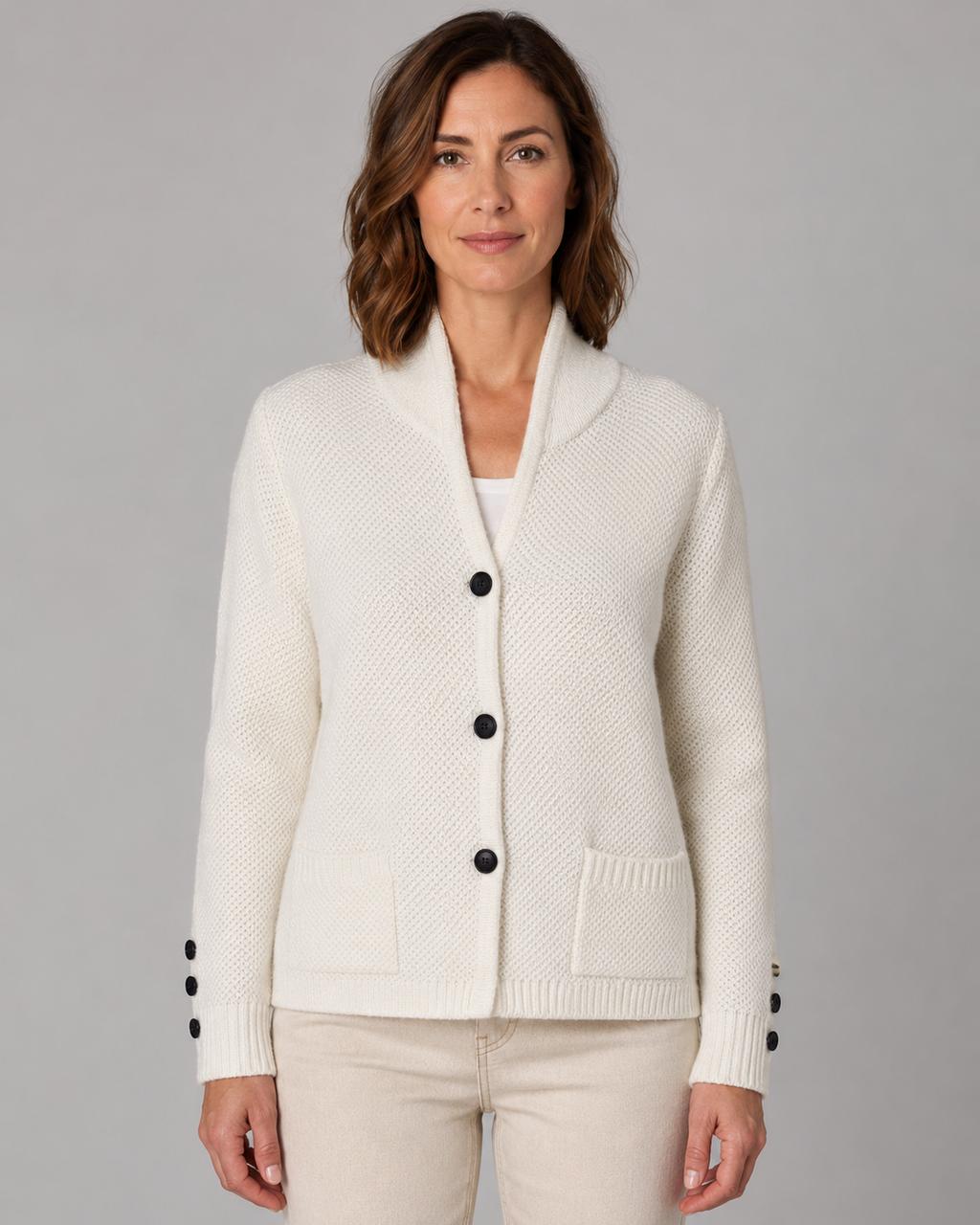 Women's Textured Button Front Collar Knit Cardigan with Pockets