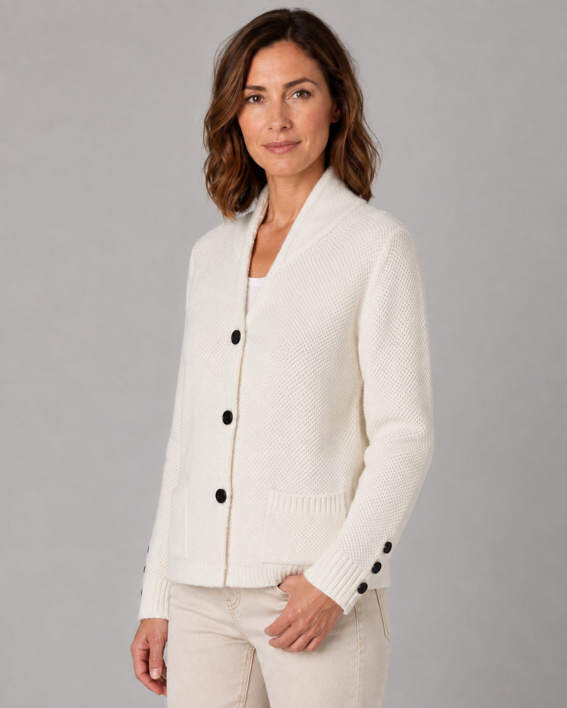 Women's Textured Button Front Collar Knit Cardigan with Pockets