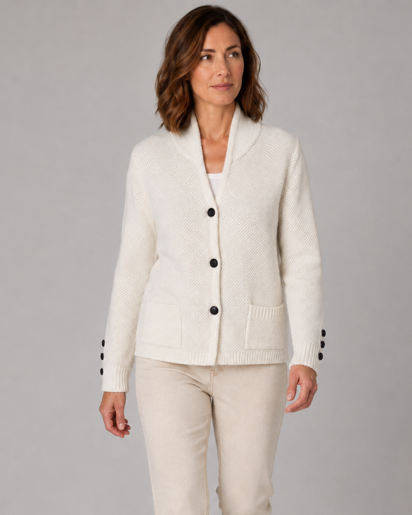 Women's Textured Button Front Collar Knit Cardigan with Pockets