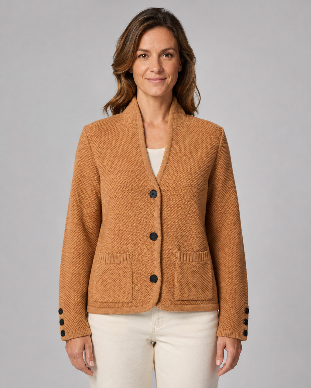 Women's Textured Button Front Collar Knit Cardigan with Pockets