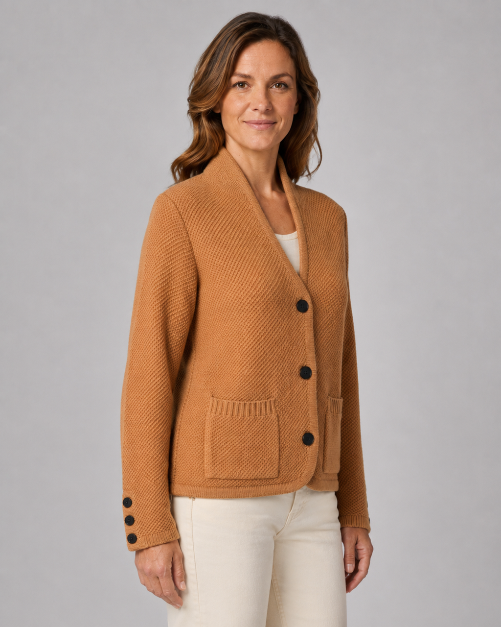 Women's Textured Button Front Collar Knit Cardigan with Pockets