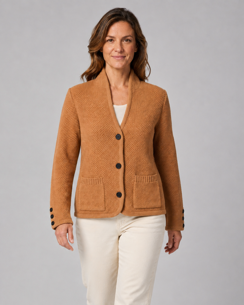 Women's Textured Button Front Collar Knit Cardigan with Pockets
