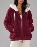 Women's Oversized Sherpa Fleece Hooded Jacket with Zip Front and Pockets