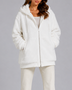 Women's Oversized Sherpa Fleece Hooded Jacket with Zip Front and Pockets