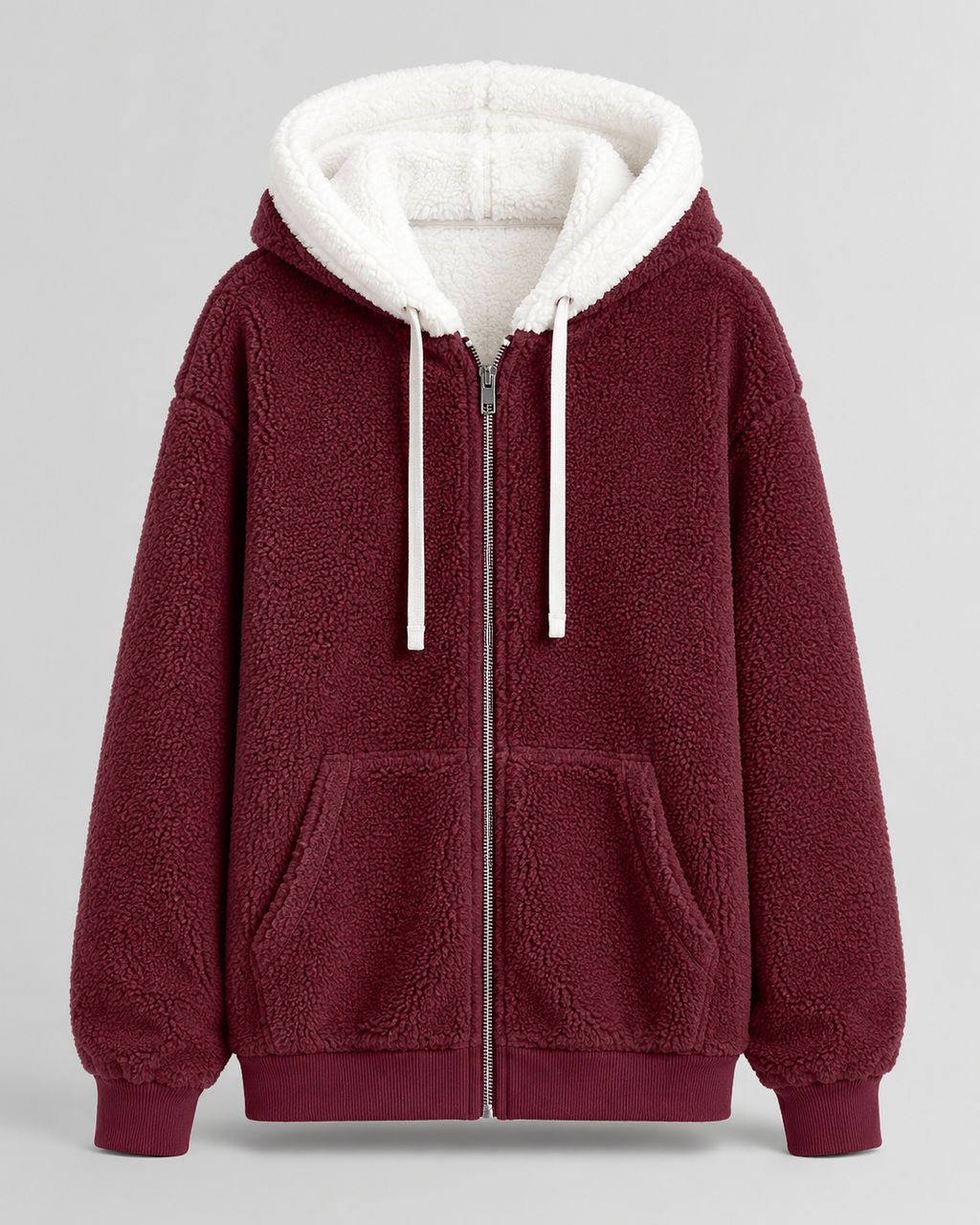Women's Oversized Sherpa Fleece Hooded Jacket with Zip Front and Pockets