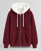 Women's Oversized Sherpa Fleece Hooded Jacket with Zip Front and Pockets