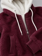 Women's Oversized Sherpa Fleece Hooded Jacket with Zip Front and Pockets
