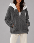 Women's Oversized Sherpa Fleece Hooded Jacket with Zip Front and Pockets