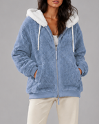 Women's Oversized Sherpa Fleece Hooded Jacket with Zip Front and Pockets