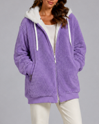 Women's Oversized Sherpa Fleece Hooded Jacket with Zip Front and Pockets