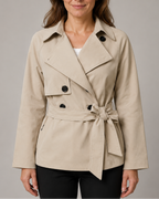 Women's Short Belted Trench Coat | Tie Waist Double Breasted Notch Lapel Jacket