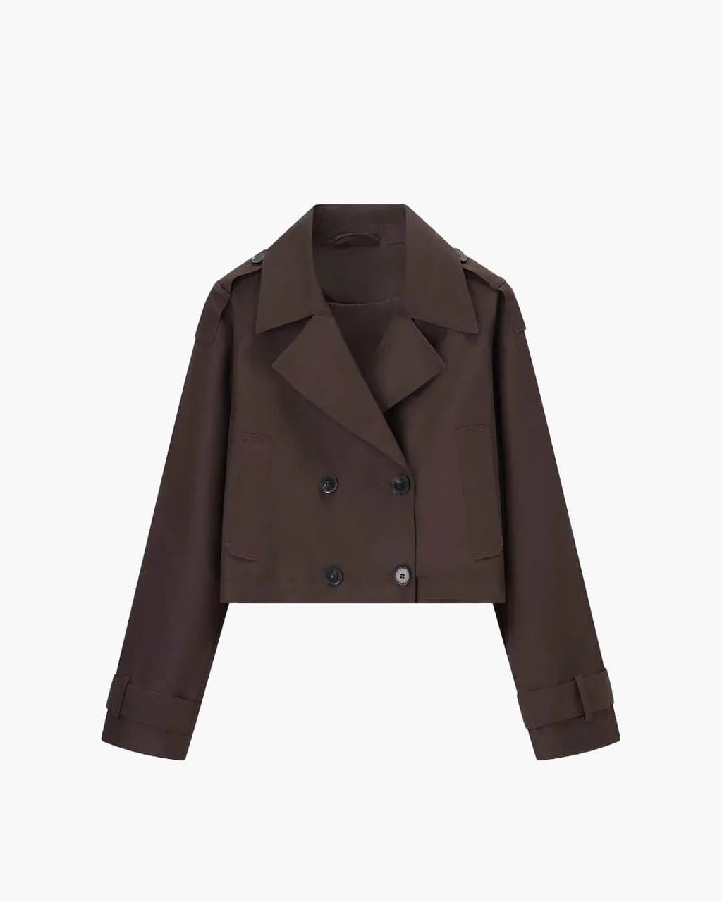 Women's Short Double Breasted Trench Coat with Lapel Collar and Button Front