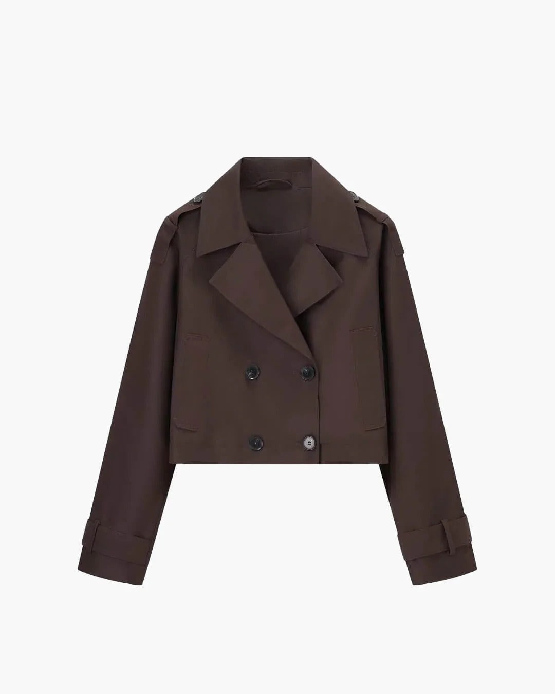 Women's Short Double Breasted Trench Coat with Lapel Collar and Button Front