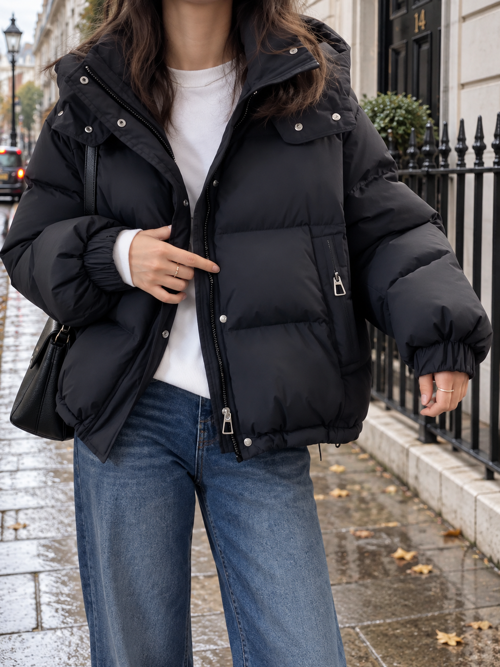 Women's Oversized Quilted Puffer Jacket with Hood and Cargo Pockets
