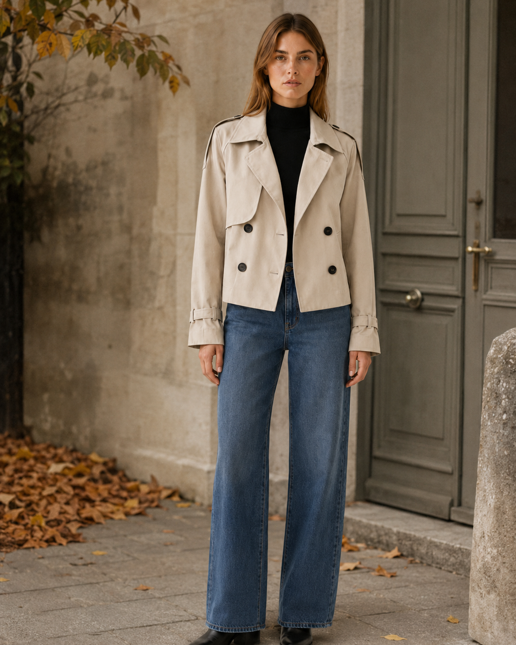 Women's Short Trench Coat | Double Breasted Lapel Jacket