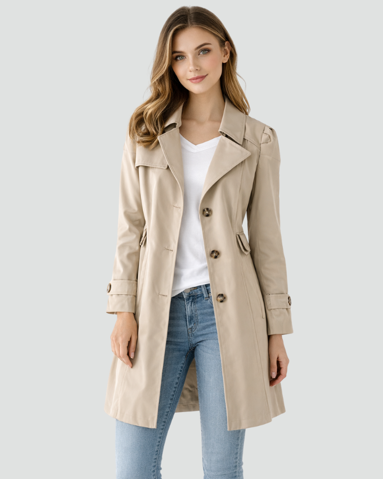 Women's Short Trench Coat - Khaki 1