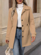Women's Single Breasted Coat with Lapel Collar and Button Front