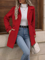 Women's Single Breasted Coat with Lapel Collar and Button Front