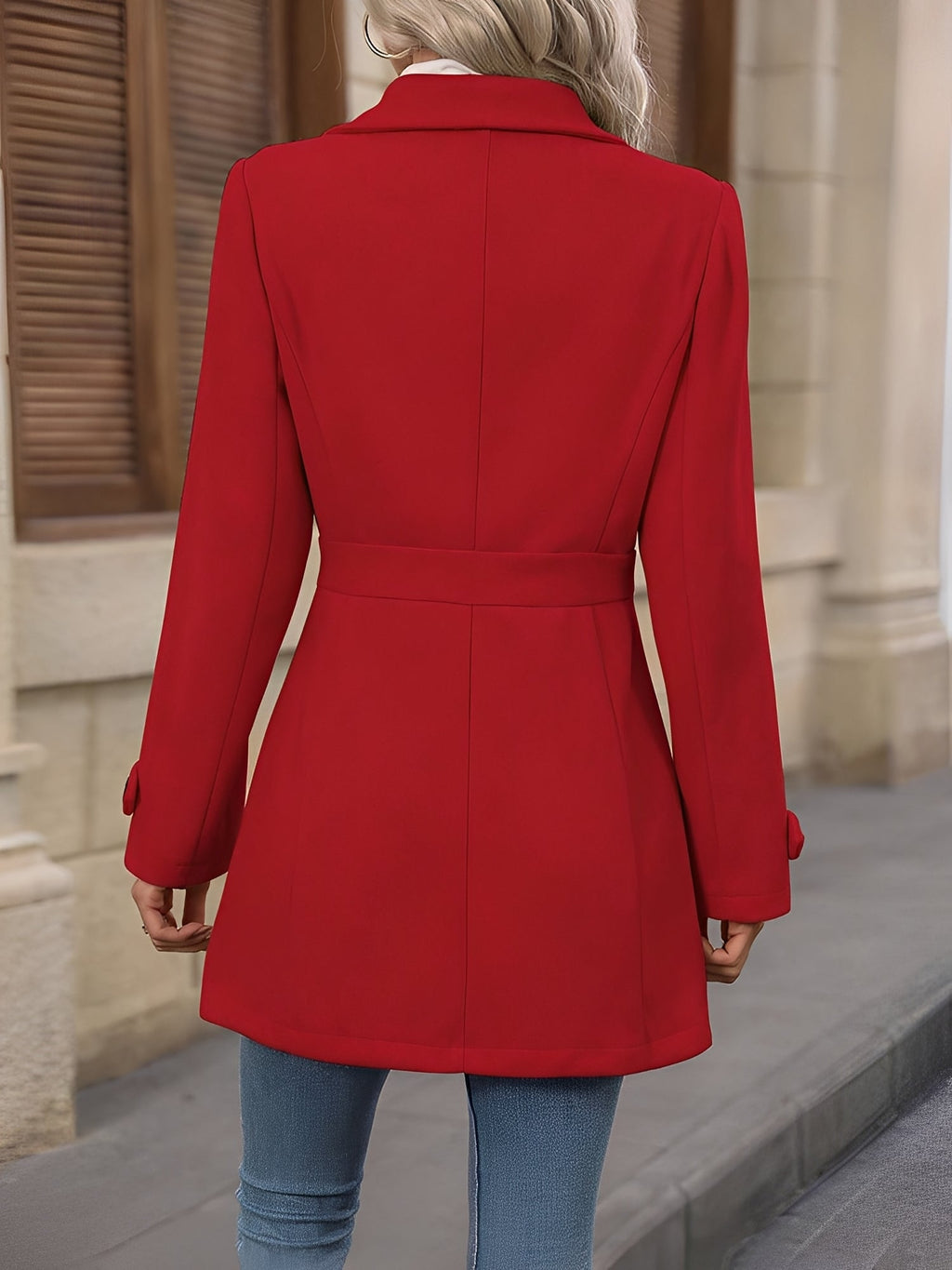 Women's Single Breasted Coat with Lapel Collar and Button Front