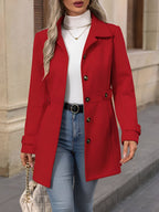 Women's Single Breasted Coat with Lapel Collar and Button Front