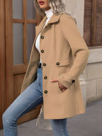 Women's Single Breasted Coat with Lapel Collar and Button Front
