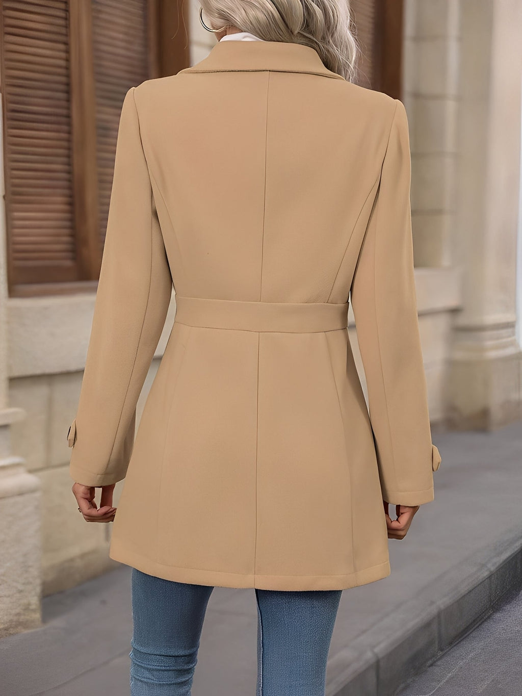 Women's Single Breasted Coat with Lapel Collar and Button Front