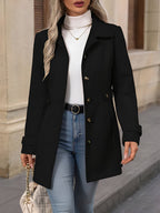 Women's Single Breasted Coat with Lapel Collar and Button Front