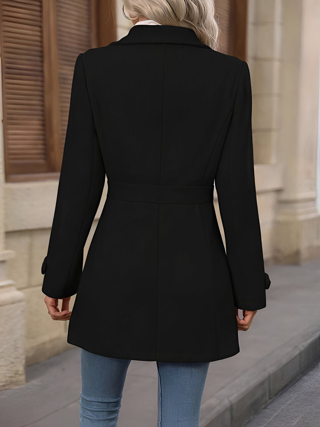 Women's Single Breasted Coat with Lapel Collar and Button Front
