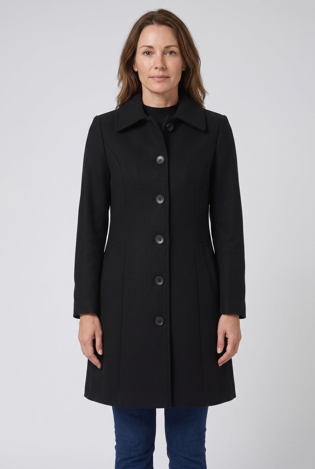 Women's Single Breasted Coat with Collar and Button Front
