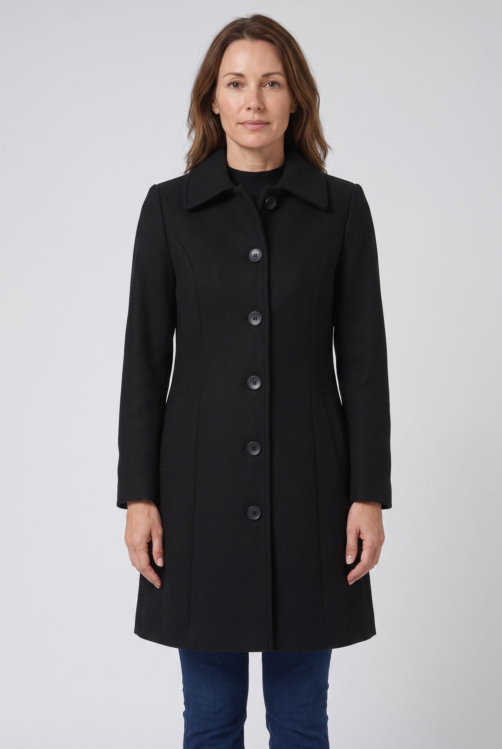 Women's Single Breasted Coat with Collar and Button Front