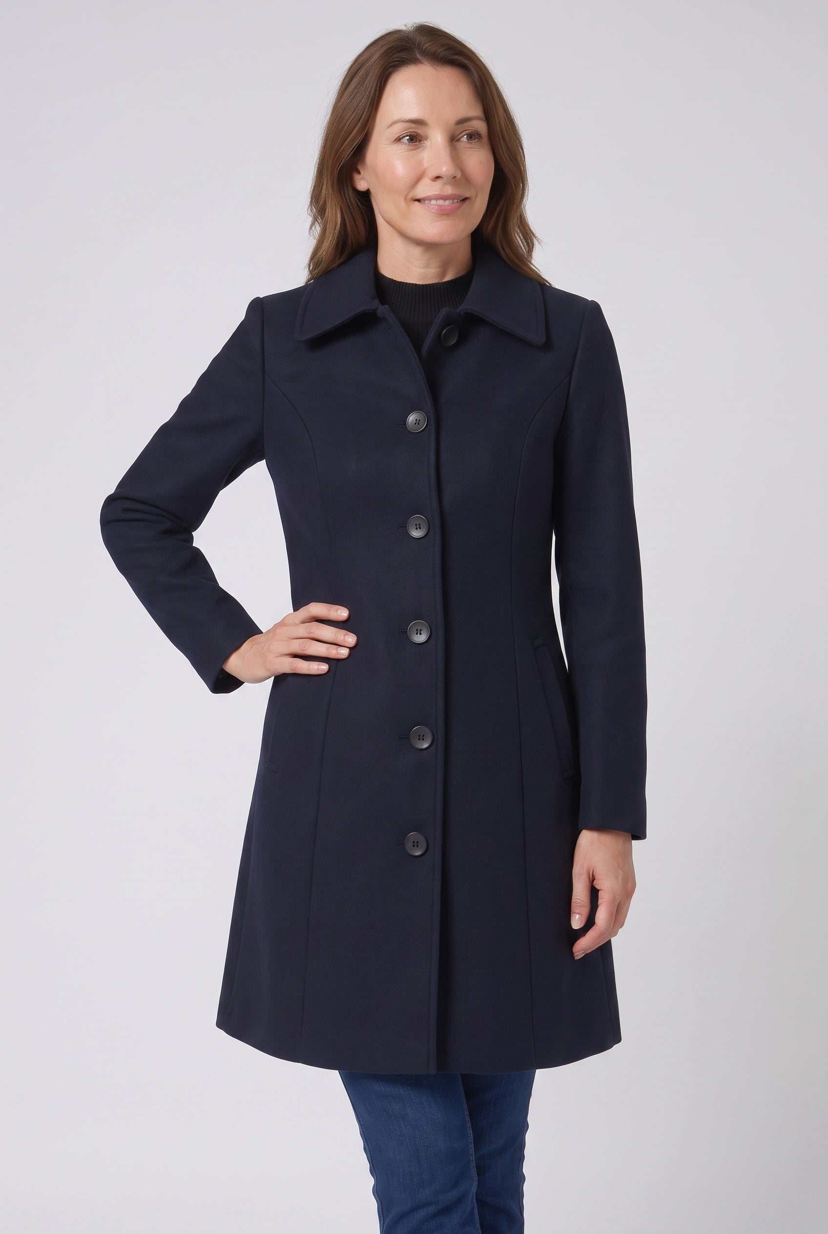 Women's Single Breasted Coat with Collar and Button Front