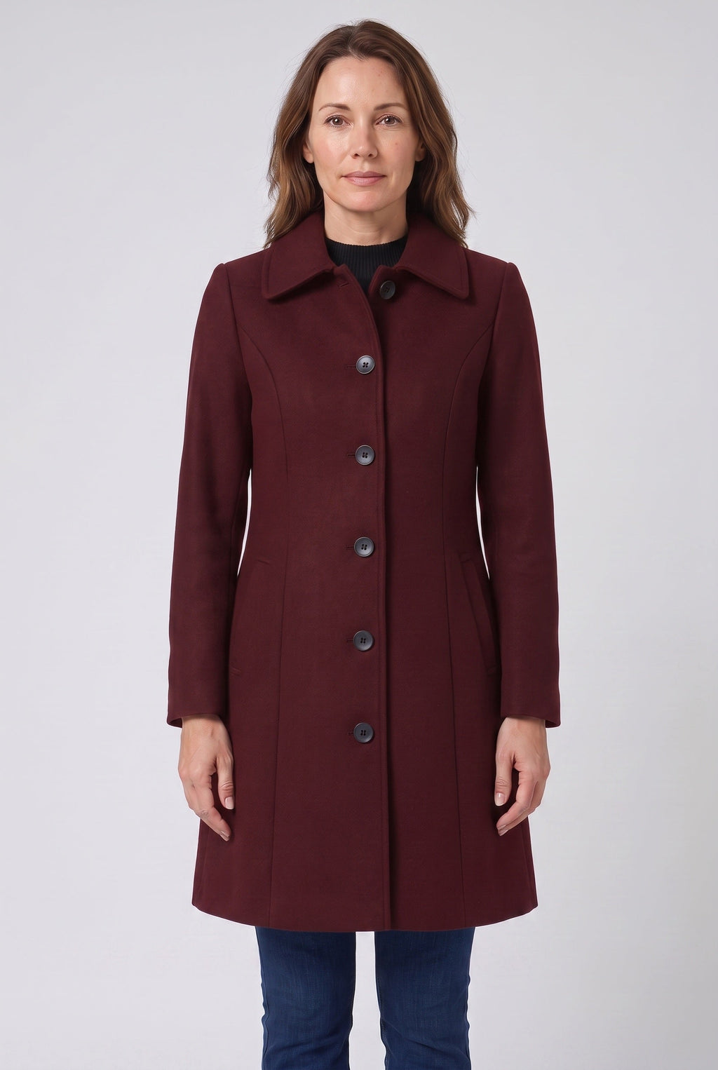 Women's Single Breasted Coat with Collar and Button Front