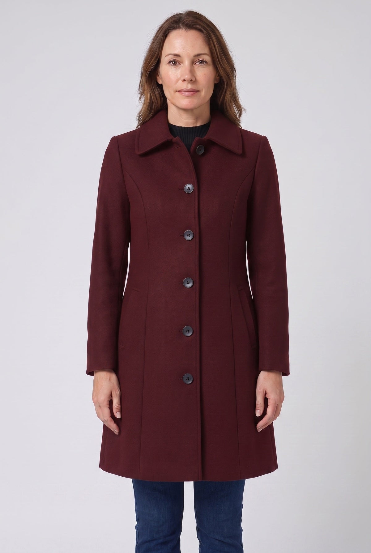 Women's Single Breasted Coat with Collar and Button Front