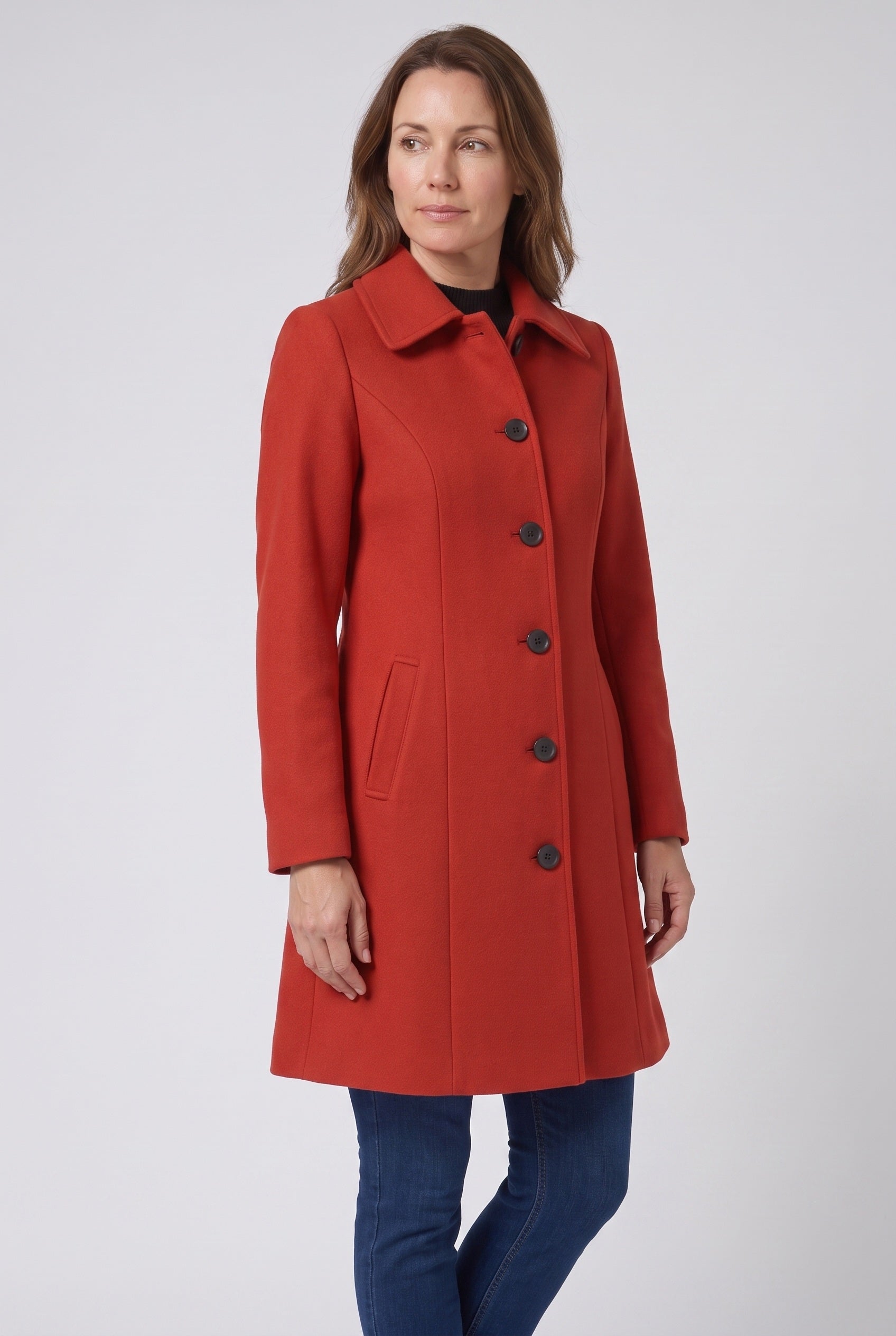 Women's Single Breasted Coat with Collar and Button Front
