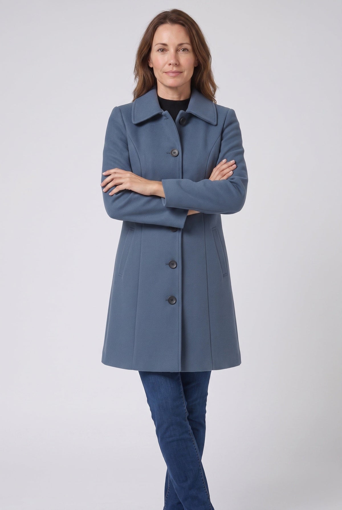 Women's Single Breasted Coat with Collar and Button Front
